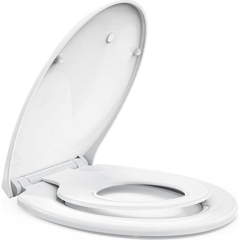 Lunette de toilette avec système d'abaissement automatique, lunette de toilette à fixer magnétique, fonction Quick Release - Siège de WC avec charnières réglables- Blanc - en plastique (1/5)