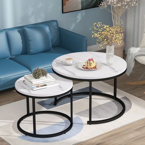 Table salon gigogne ronde marbre MDF design lot de 2 OKMYHOME (1/5)