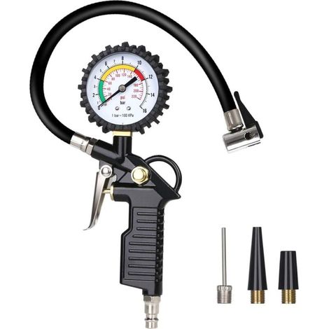Jauge de pression d'air Gonfleur de pneu Manomètre de pression de pneu 220 PSI Manomètre de gonflage de pneu Manomètre de pression d'air multifonction avec outil de valve Core (1/4)