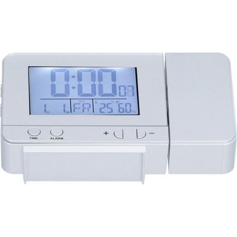 Réveil - Projection Rotative 180° - Horloge Numérique LED - USB Alimenté - Capteur Température Humidité - Argent - 1 Pièce (1/5)