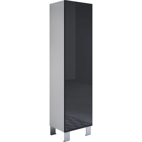 Armario con Patas 12cm  Vitrina  Mueble de Salón  Armario de pared  1 puerta  40x177x29cm  Modelo Luke V4  Blanco y Negro brillo