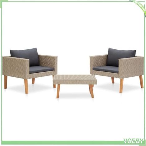 Salon de jardin 3 pièces - FAFEICY - 310217 - Résine tressée - Cadre acier poudré - Beige - Coussins rembourrés (1/5)