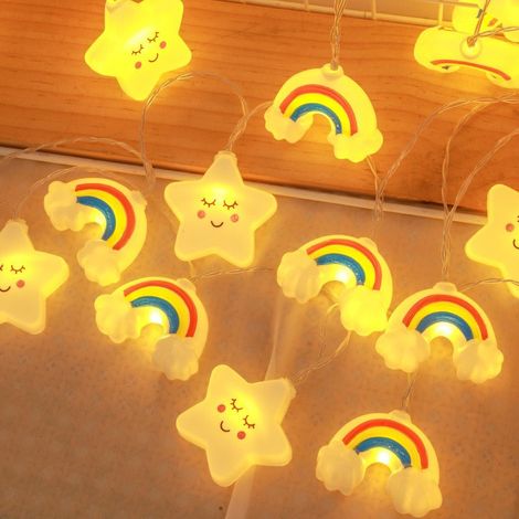 Guirlande lumineuse LED avec arc-en-ciel et étoiles blanc chaud, allumée en continu par USB, 6 mètres 40 lumières, joli éclairage d'ambiance décoratif pour l'intérieur, adapté pour Halloween et les fê (1/5)