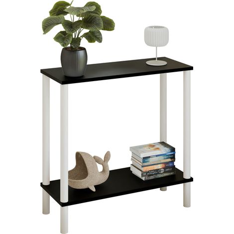 Consola tipo loft con estante de 80x30x80 cm, de metal blanco, para el recibidor. (1/5)
