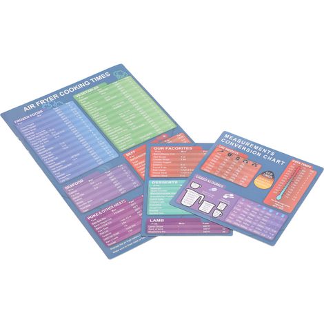 Ensemble de 3 feuilles magnétiques pour friteuse : accessoires, temps de cuisson, guide de référence rapide pour la cuisson et la friture. (1/5)