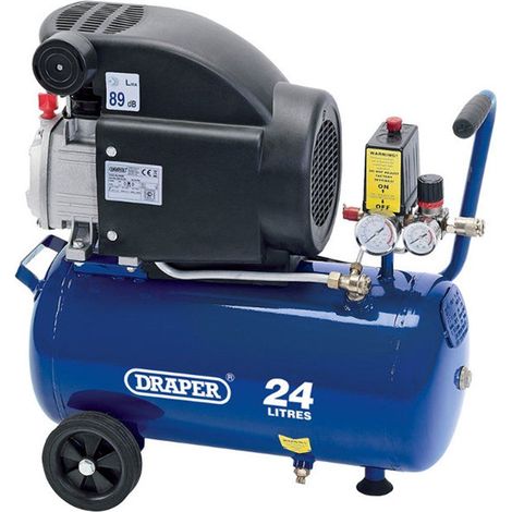 Draper 24L Portable 1.5kW (2HP) Electric Air Compressor with 4 CFM, Oil-Lubricated, on Wheels, 230V