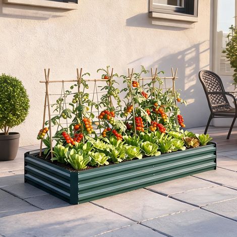 Carré potager surélevé en acier vert sauge 241 x 90 x 30 cm (1/5)