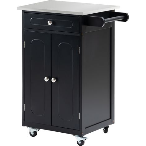 HOMCOM Rollwagen mit mehreren Stauräumen, schwarzes MDF und Edelstahl, 1 Schublade, 2-türiger Schrank, Handtuchhalter (1/5)