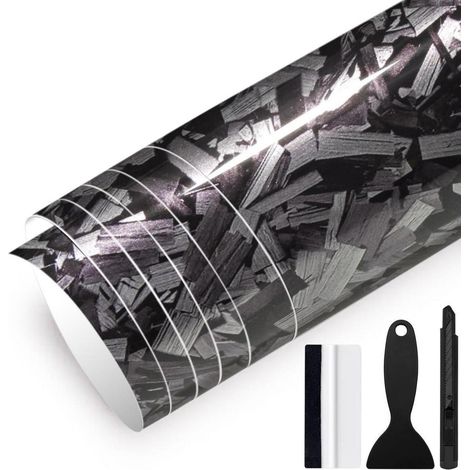 Film adhésif carbone argent brillant 150x30cm avec kit d'installation (1/5)