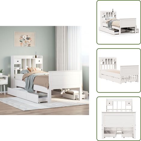 Cama con estantería de madera - vidaXL Cama con estantería sin colchón madera maciza blanco 90x200 cm - Cama de pino