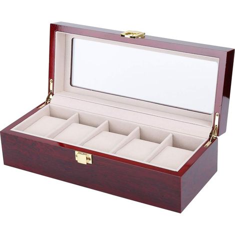 Wooden Watch Storage Box with 5 Slots and Window (1/5)