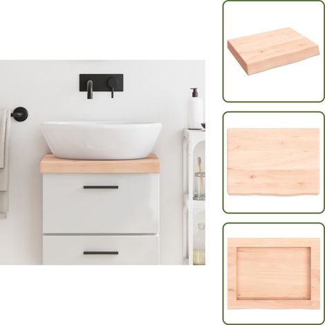 The Living Store Comptoir de salle de bain 40x30x(2-6) cm bois massif non traité - Comptoir Salle De Bain - Plan De Travail Salle De Bain - Bois Chêne - Comptoir Bois - Meubles Salle De Bain