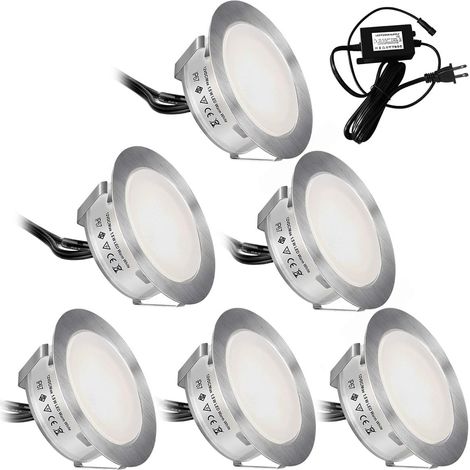 6X Spots LED Encastrable Extérieur, Etanche IP67, Spots à Encastrer pour Terrasse Bois Plafond, 0,6W DC12V Blanc Froid, Kit Mini Lampe pour Chemin [Classe énergétique A+] (1/5)