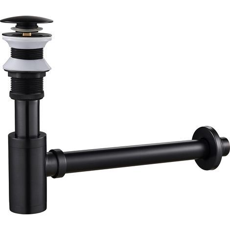 Siphon Noir Rétro avec Bonde sans Trop-plein, Laiton Universel Design Siphon Anti-Odeur pour Lavabo, Siphon Pop-Up, Bonde Vidage Syphon (1/5)