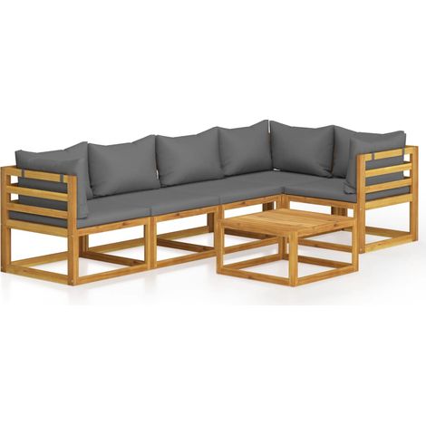 Salon de jardin 6 pcs Contemporain, Ensemble repas de jardin, avec coussin Bois d'acacia solide OIB7734E (1/5)