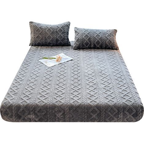 Housse de matelas en taffetas pièce unique couvre-lit en velours de lait chaud d\'hiver protège-matelas antidérapant de couleur unie (1/5)