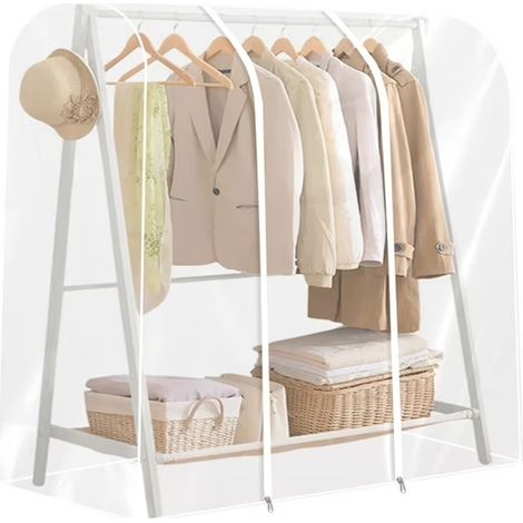 Housse de portant transparente avec fermeture éclair, réutilisable et imperméable. Facile à utiliser pour suspendre les vêtements.
