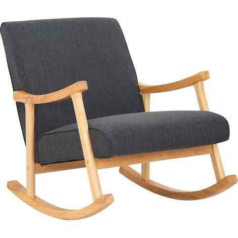 Fauteuil à bascule en tissu gris foncé design scandinave moderne pieds en bois FAB10088 (1/4)