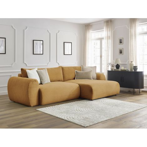 BOBOCHIC - Canapé d'angle convertible coffre LUCIEN gros côtelé doux Angle droit Jaune (1/5)