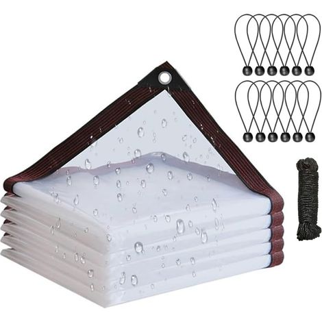 1 Bâche Transparente, Œillets Renforcés, PVC Imperméable, Protection Solaire, Jardin Serre Balcon