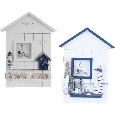 Boîte à Clés Murale Décorative en Mdf Forme Maison Style Méditerranéen 2pcs Légère et Pratique pour Rangement Clés Bureau la Cuisine (1/5)