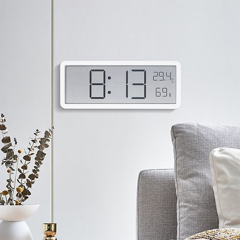 Réveil Numérique Affichage LCD Réveil Multifonctionnel d'Humidité de la Température Horloge Murale Électronique Ultra Mince, Blanc (1/5)