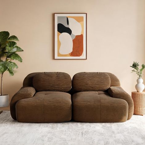 Canapé d'amour modulaire en velours côtelé marron chaud 208 cm (1/5)