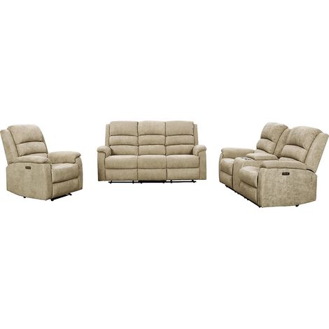 Canapés 3 places 2 places et un fauteuil relax électrique en tissu taupe NEVERS (1/4)