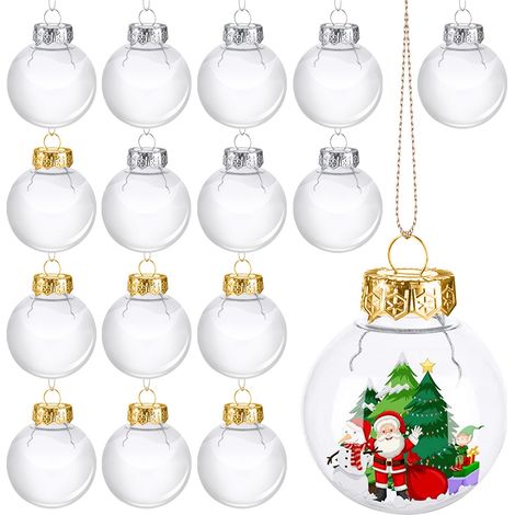 Transparent Christmas Ball to Fill, Set of 16 Plastic Christmas Balls DIY Christmas Tree Ball in Acrylic 6 CM Plastic Sphere for Christmas Balls Christmas Tree Decoration or Wedding Ornaments (1/5)