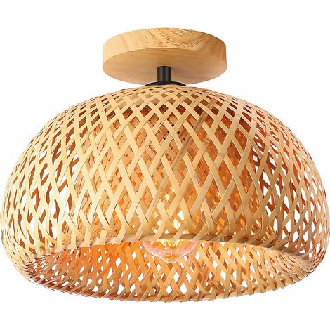 Plafonnier en bambou avec ampoule, lustre bohème, petite lampe décorative tissée à la main, lumière chaude 3000 K, 30 cm (1/5)