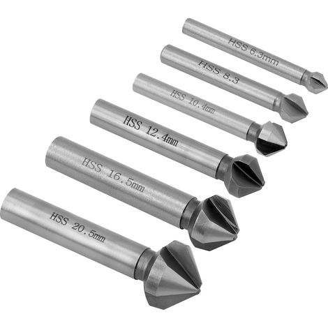 6 Pièces Fraise 90°, 6.3-20.5 mm Foret à Fraiser en acier HSS, Fraise pour Bois, Métal, Plastique (1/5)