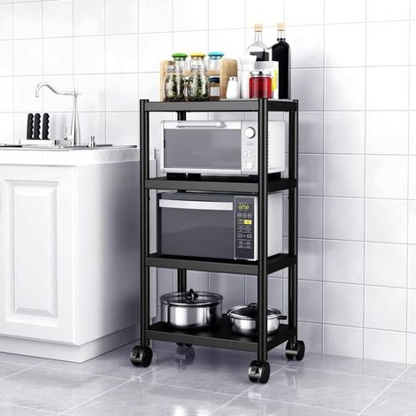 Crezuo Scaffale da cucina multiuso a 4 ripiani in acciaio inossidabile, adatto al microonde e con ruote-Crezuo