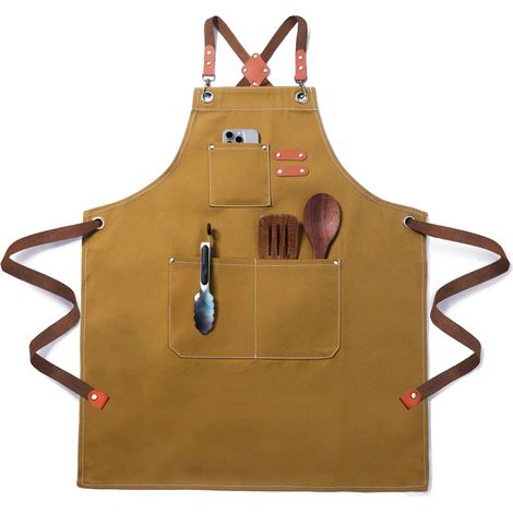 Tablier de Cuisine Professionnel en Toile, Imperméable et Réglable, avec Poches – Tablier de Travail pour Homme et Femme, Chef, Serveur, Barbecue, Peinture, Jardin, Restaurant (1/5)