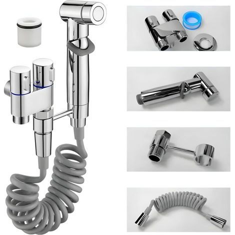 [JAMAIS UTILISÉ] Douchette Wc, Vanne de Contrôle Double 1 Entrée 2 Sorties, Pulvérisateur de Bidet à Main pour Toilettes, Salle de Bain et Bidet (Galvanoplastie) (1/4)