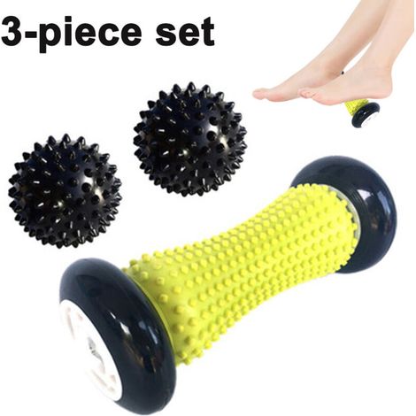 Rouleau de massage plantaire avec 2 balles à picots, soulage fasciite, talon et voûte plantaire (1/4)