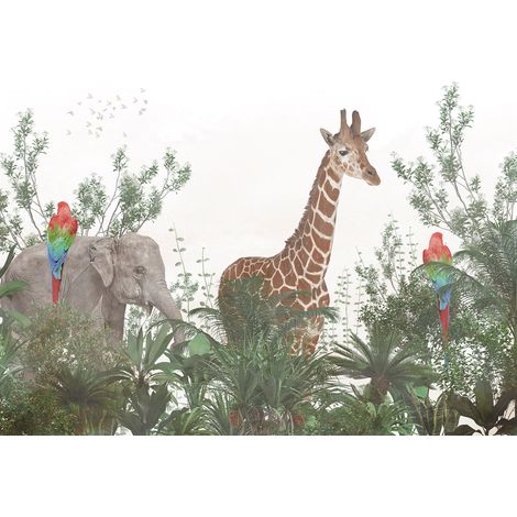 Papier peint panoramique Enfants - Animaux de la Jungle - 130 cm x 93 cm (1/2)