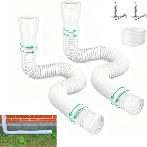2pcs Extensions de Tuyau de Descente de Gouttière, Rallonge de Tuyau de Drainage d'eau de Pluie de 47 à 150 cm, Connecteur De Vidange Bec Gouttière Extensible Rétractables Flexibles, Blanc (1/5)