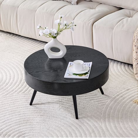 Mesa de centro redonda 70x70x35,5 cm de MDF y metal negro FloraGrace (1/5)