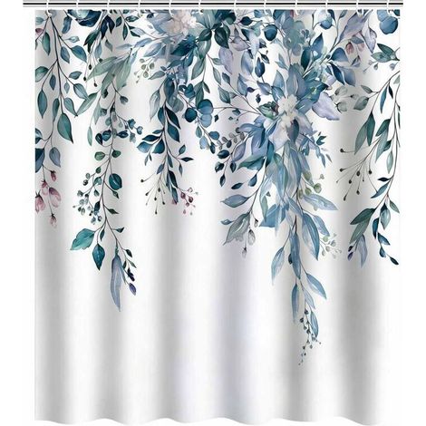 Rideau de Douche en Polyester Bleu Floral résistant à la moisissure et à l'oïdium, Doté d'un nombre suffisant de crochets, séchage Rapide, Fabriqué en tissu polyester de haute qualité,150180cm