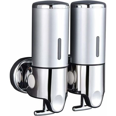 TONCHEAN Distributeur de savon,Distributeur de savon mural double shampooing revitalisant savon de lavage corporel pour salle de bain ou cuisine argent (1/5)