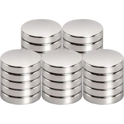 Aimant néodyme 15 mm x 3 mm – Force magnétique jusqu'à 18 feuilles A4 – Revêtement triple couche nickel-cuivre – Lot de 25 pièces (1/5)