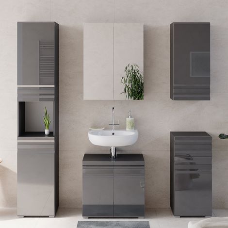 Set mobili bagno Fredd, Antracite lucido, 5 parti, Vicco