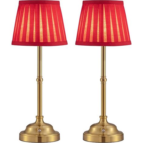 Wireless LED Lights, Dimmable Vintage 4000mAh Battery, Suitable for Indoor/Outdoor/Bar/Living Room (Gold+Red Lampshade) (1/5)