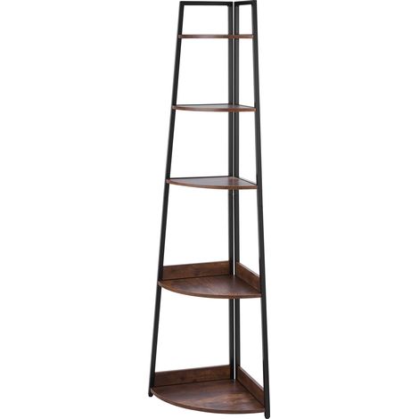 Mophorn Étagère d'angle à 5 niveaux, bibliothèque du coin, hauteur 178 cm, meuble de rangement mural avec structure métallique et étagères en bois, étagère étroite pour plantes, idéale pour chambre (1/5)