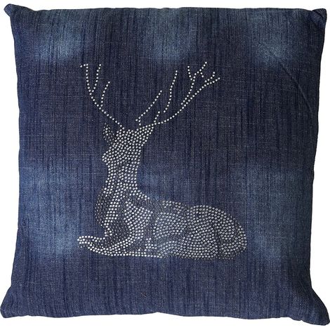 Cojín azul con estampado de ciervos efecto brillo 45x45 cm desenfundable DEC04074 (1/4)