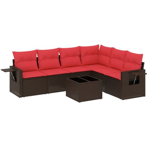 Maison Exclusive - 7-teiliges Gartensofa-Set mit Kissen, braun, P