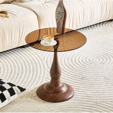 Table basse ronde en verre trempé 50 cm marron HAVRYA (1/5)