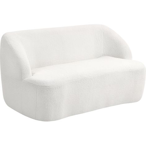 Canapé 2 places, design incurvé, canapé capitonné avec revêtement polaire, pour salon, chambre, bureau, blanc crème (1/5)