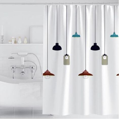 Rideau Douche, Rideau de Douche 200x200 cm, Rideaux de Douche Polyester Lavable en Machine avec Ourlet Inférieur Lesté et 12 Crochets, Rideau Baignoire pour Salle de Bains, Motif Lustre Blanc (1/4)