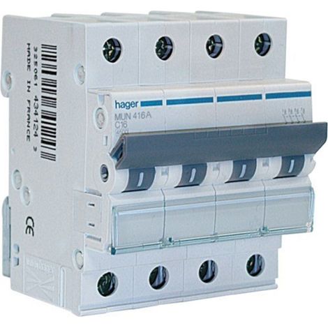 HAGER MUN416A Disjoncteur 4P 16A courbe-C 6kA